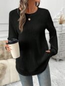 Sudadera Cómoda Casual con Textura Waffle y Dobladillo Asimétrico