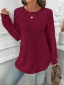 Sudadera Cómoda Casual con Textura Waffle y Dobladillo Asimétrico