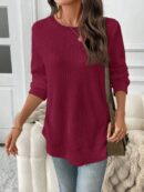 Sudadera Cómoda Casual con Textura Waffle y Dobladillo Asimétrico