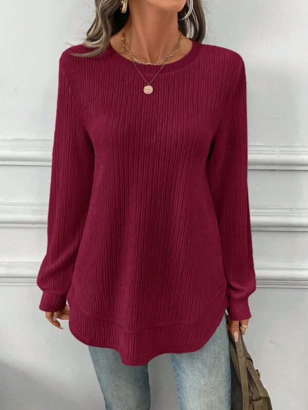 Sudadera Cómoda Casual con Textura Waffle y Dobladillo Asimétrico - Image 43