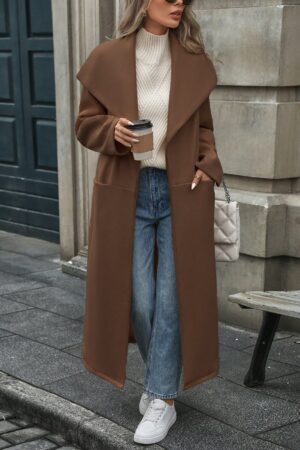 Abrigo Largo Grueso para Mujer, Color Sólido, Ideal para Oficina y Trabajo en Otoño/Invierno