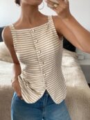 Blusa Elegante de Rayas con Botones y Abertura Frontal