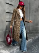 Abrigo de Punto con Estampado de Leopardo y Cuello Mao