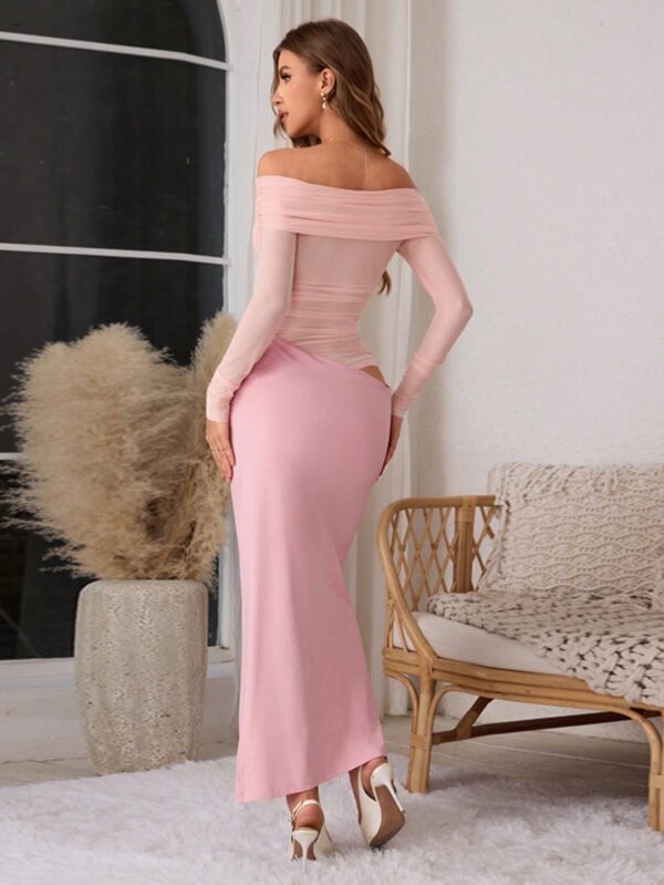 Vestido Tubo Largo con Hombros Descubiertos y Detalles de Tul - Image 42