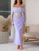 Vestido Tubo Largo con Hombros Descubiertos y Detalles de Tul