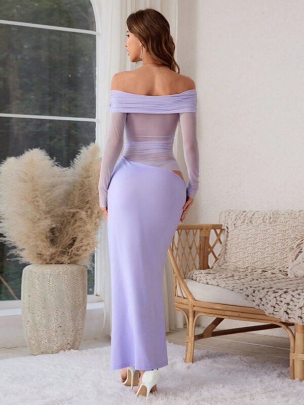 Vestido Tubo Largo con Hombros Descubiertos y Detalles de Tul - Image 13