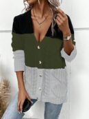 Cardigan Tejido Tricolor con Botones y Cuello en V