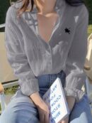 Camisa Estampada con Manga Larga y Hombros Caídos