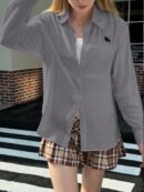 Camisa Estampada con Manga Larga y Hombros Caídos