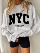 Sudadera Casual de Mujer con Estampado de Letras y Manga Larga