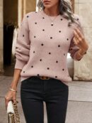 Sweater Puntilla Lunares, Manga Larga y Hombros Caídos