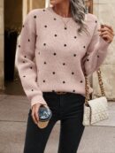 Sweater Puntilla Lunares, Manga Larga y Hombros Caídos