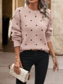 Sweater Puntilla Lunares, Manga Larga y Hombros Caídos