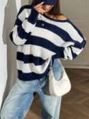 Sweater Casual a Rayas con Hombros Caídos, Manga Larga