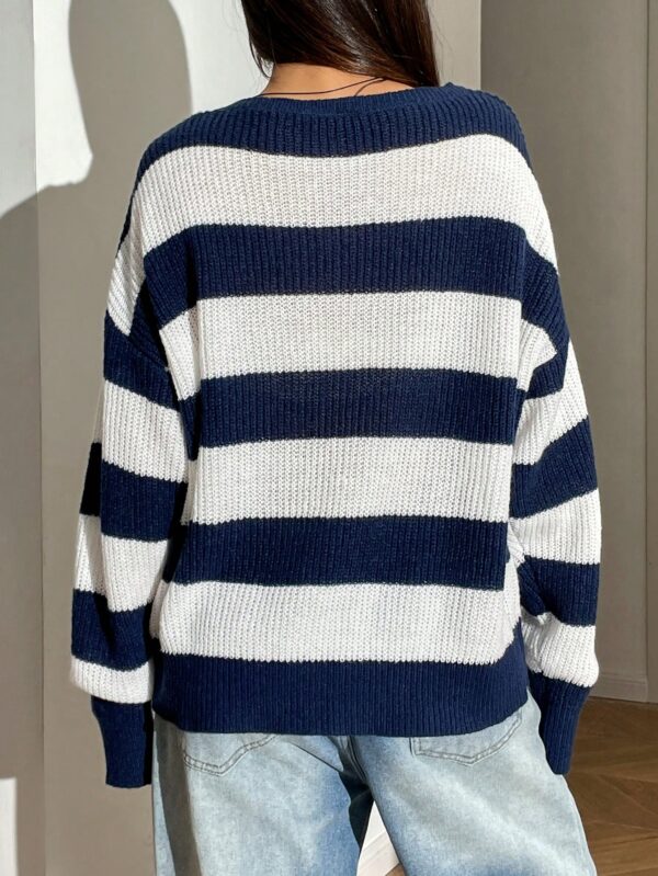 Sweater Casual a Rayas con Hombros Caídos, Manga Larga - Image 16