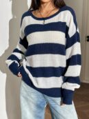 Sweater Casual a Rayas con Hombros Caídos, Manga Larga
