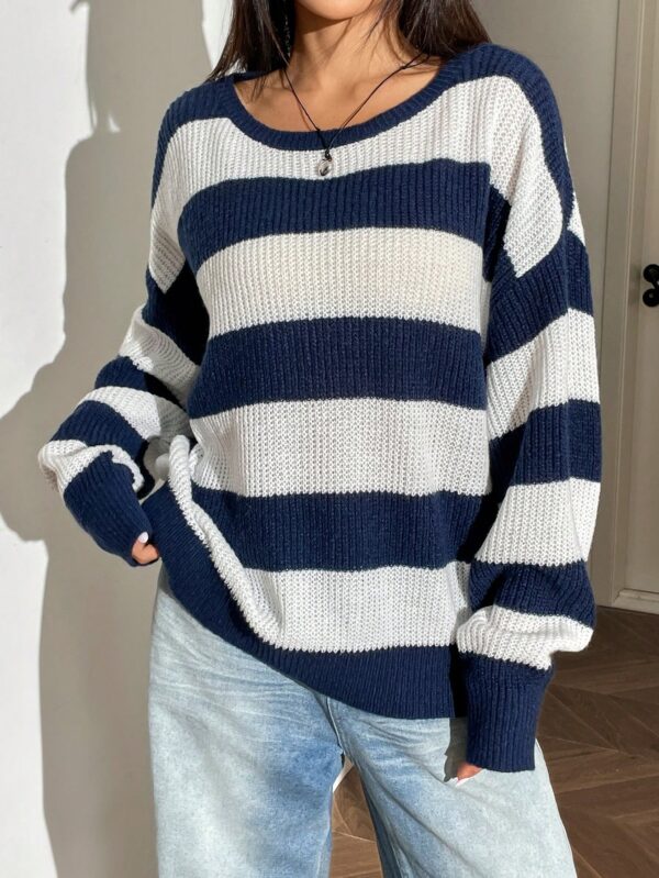 Sweater Casual a Rayas con Hombros Caídos, Manga Larga - Image 17