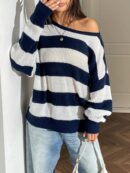 Sweater Casual a Rayas con Hombros Caídos, Manga Larga