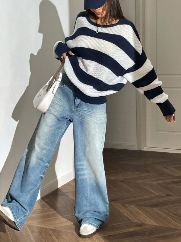 Sweater Casual a Rayas con Hombros Caídos, Manga Larga - Image 20
