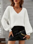 Sweater V-Neck con Hombros Caídos Estilo Francés
