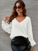 Sweater V-Neck con Hombros Caídos Estilo Francés