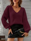 Sweater V-Neck con Hombros Caídos Estilo Francés