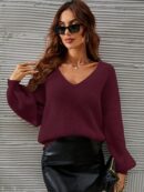 Sweater V-Neck con Hombros Caídos Estilo Francés