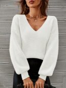 Sweater V-Neck con Hombros Caídos Estilo Francés