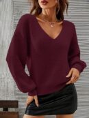 Sweater V-Neck con Hombros Caídos Estilo Francés