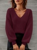 Sweater V-Neck con Hombros Caídos Estilo Francés