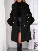 Abrigo Elegante Largo con Doble Botonadura y Cuello de Pelo Sintético