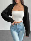 Cardigan Corto de Punto en Estilo Ballet con Mangas Raglan