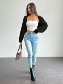 Cardigan Corto de Punto en Estilo Ballet con Mangas Raglan