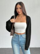Cardigan Corto de Punto en Estilo Ballet con Mangas Raglan