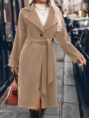Abrigo Largo de Lana con Collar Vuelto y Botones Dobles