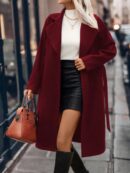 Abrigo Largo de Lana con Collar Vuelto y Botones Dobles
