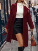 Abrigo Largo de Lana con Collar Vuelto y Botones Dobles