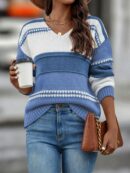 Sweater Multicolor con Hombros Caídos y Manga Larga