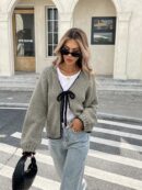 Cardigan Casual de Manga Larga con Detalles Contrastantes