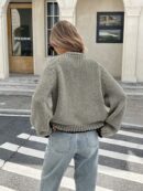 Cardigan Casual de Manga Larga con Detalles Contrastantes