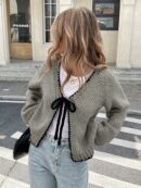 Cardigan Casual de Manga Larga con Detalles Contrastantes