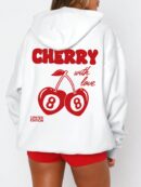 Buzo Casual con Estampado de Cerezas y Letras, Manga Larga