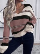 Sweater Casual a Rayas con Hombros Caídos para Otoño/Invierno