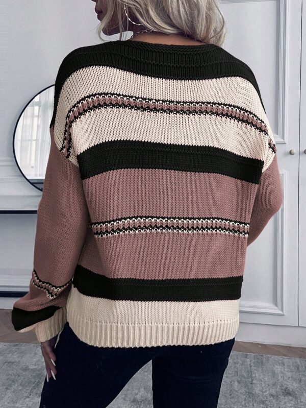 Sweater Casual a Rayas con Hombros Caídos para Otoño/Invierno - Image 9