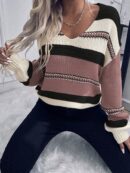 Sweater Casual a Rayas con Hombros Caídos para Otoño/Invierno