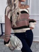 Sweater Casual a Rayas con Hombros Caídos para Otoño/Invierno
