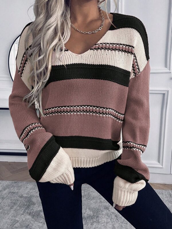Sweater Casual a Rayas con Hombros Caídos para Otoño/Invierno - Image 13