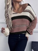 Sweater Casual a Rayas con Hombros Caídos para Otoño/Invierno