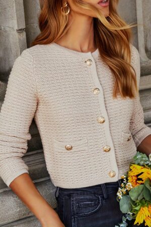 Cardigan de Punto con Botones y Mangas Largas