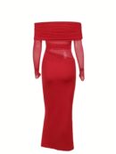 Vestido Tubo Largo con Hombros Descubiertos y Detalles de Tul